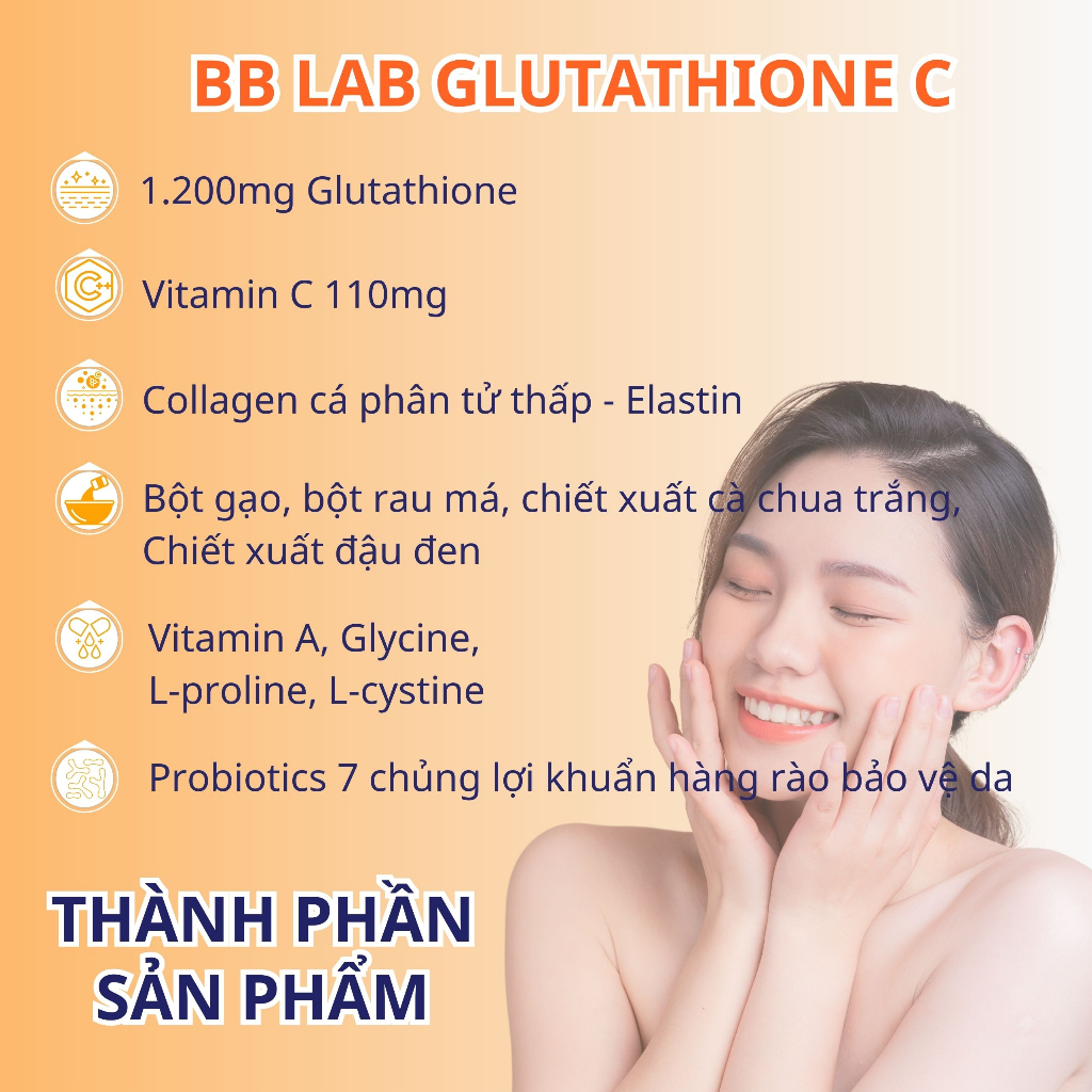 Bột uống BB LAB Glutathione 1200mg và Vitamin C 110mg làm trắng da, mờ nám, giảm thâm mụn 30 gói