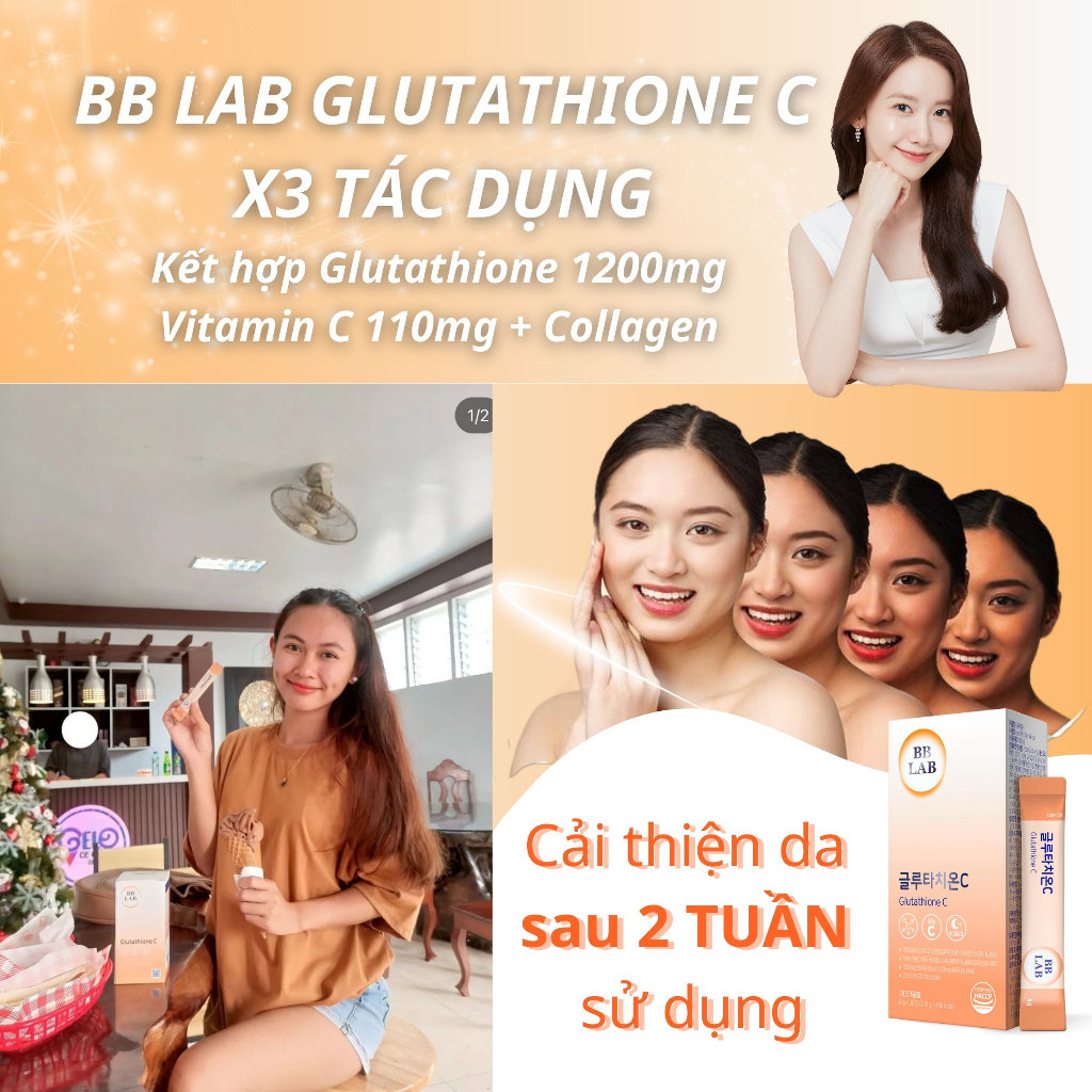 Bột uống BB LAB Glutathione 1200mg và Vitamin C 110mg làm trắng da, mờ nám, giảm thâm mụn 30 gói
