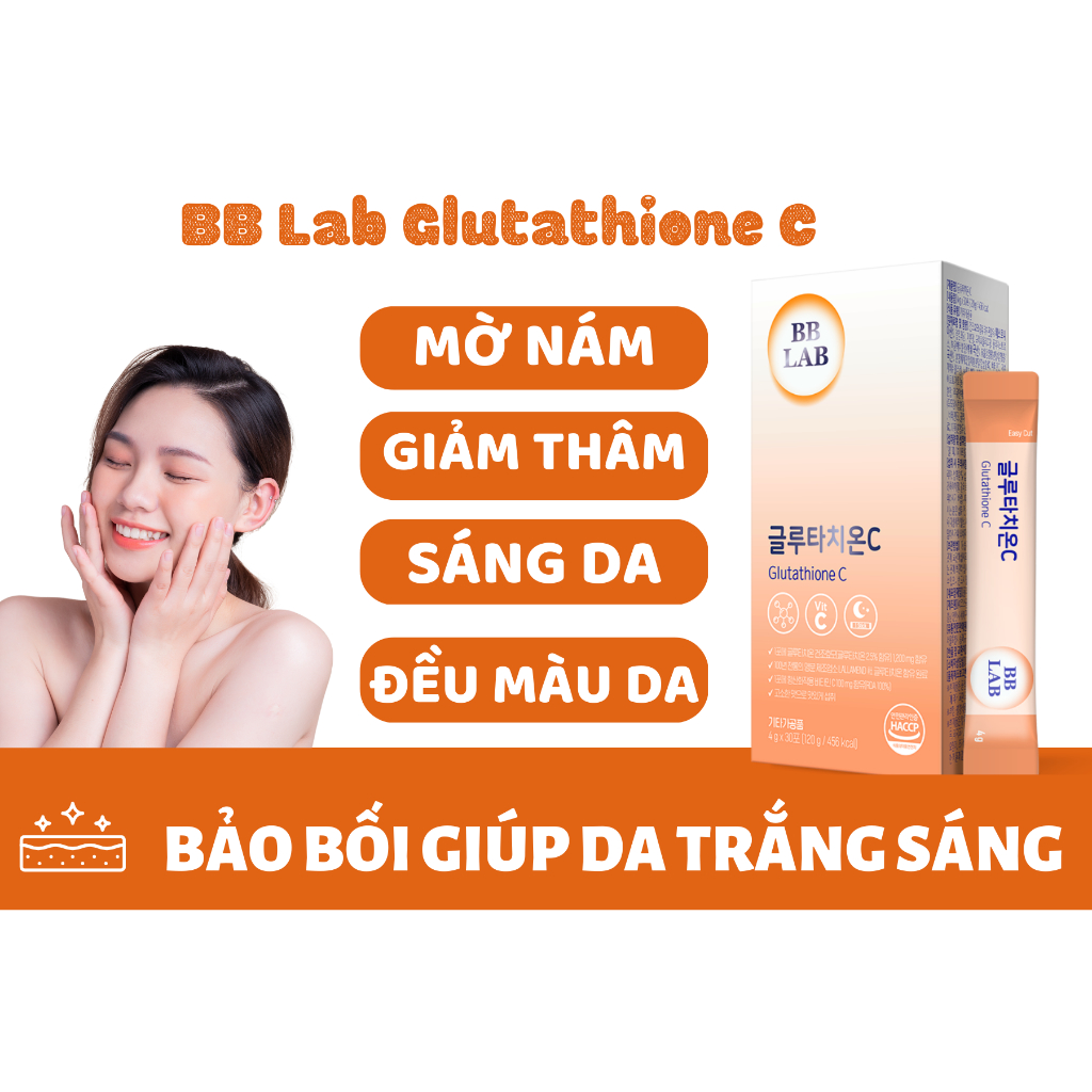 Bột uống BB LAB Glutathione 1200mg và Vitamin C 110mg làm trắng da, mờ nám, giảm thâm mụn 30 gói