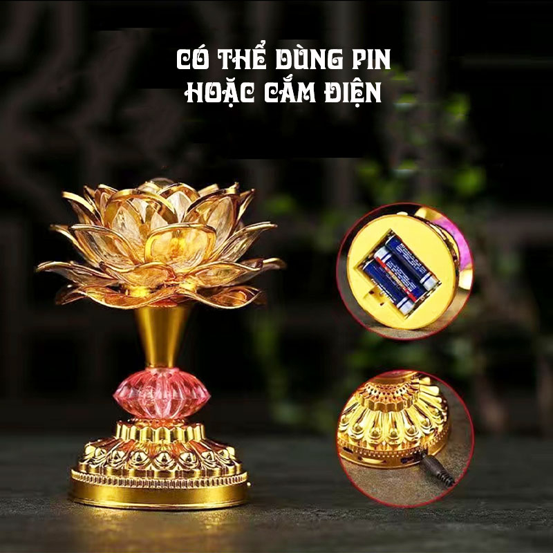 Đèn ban thờ, đèn thờ hoa sen LED kiêm máy niệm phật, đa sắc màu - Mẫu mới, nhiều kích thước