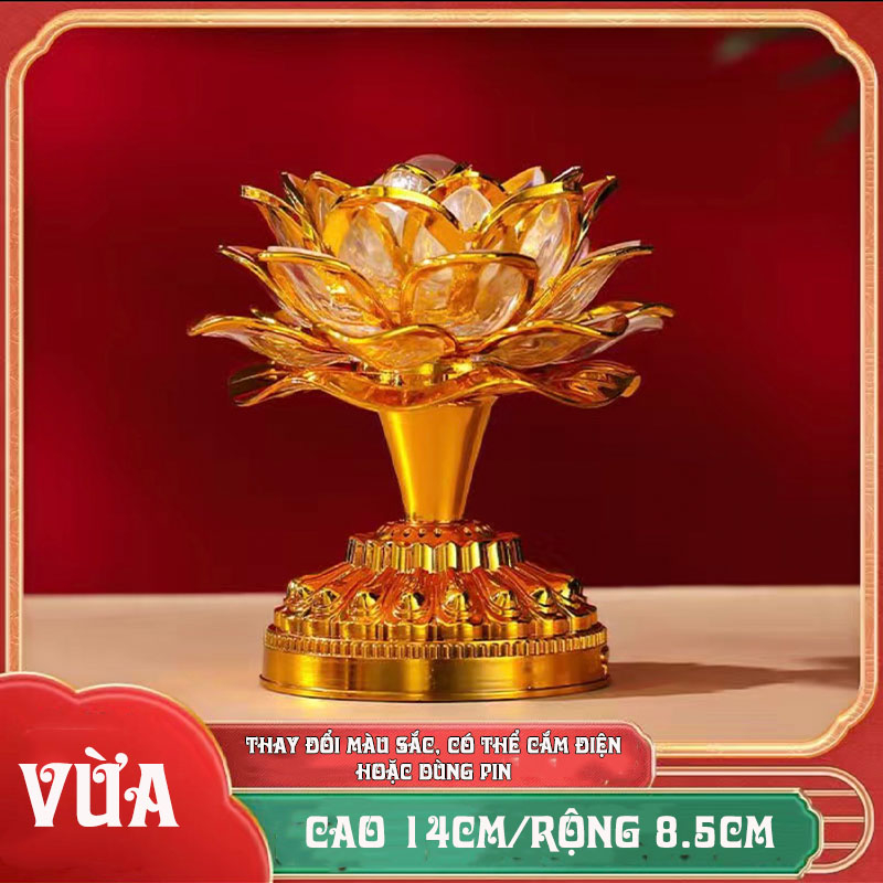 Đèn ban thờ, đèn thờ hoa sen LED kiêm máy niệm phật, đa sắc màu - Mẫu mới, nhiều kích thước