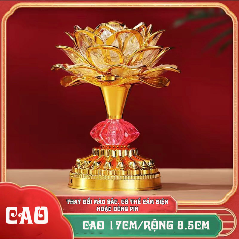 Đèn ban thờ, đèn thờ hoa sen LED kiêm máy niệm phật, đa sắc màu - Mẫu mới, nhiều kích thước