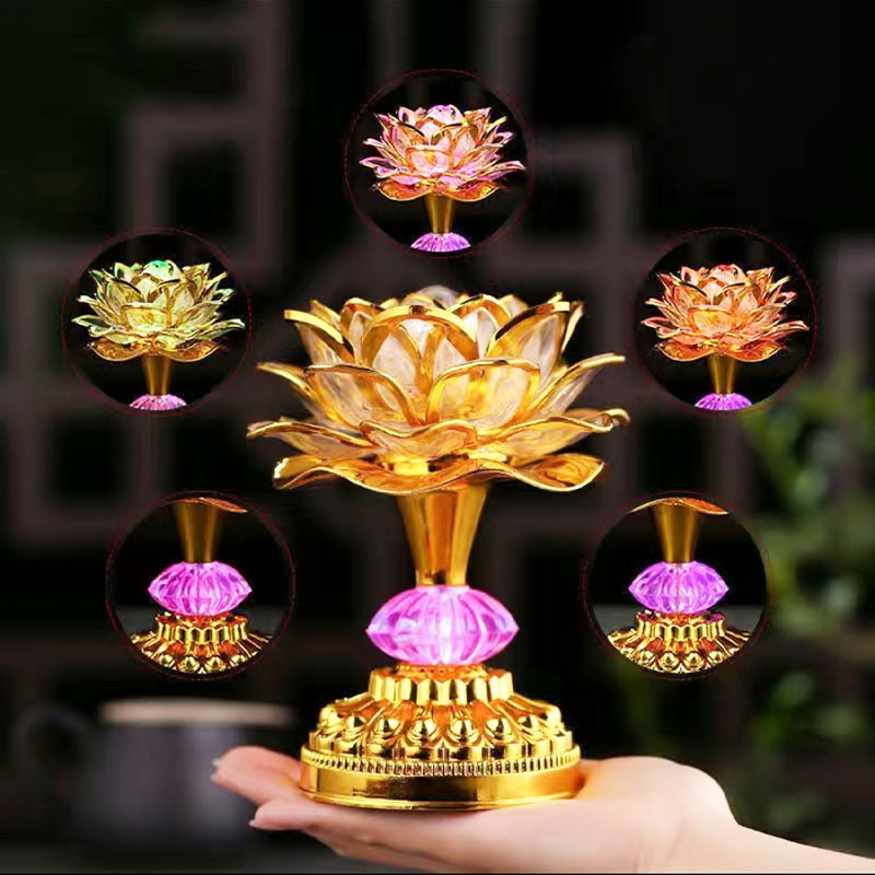 Đèn ban thờ, đèn thờ hoa sen LED kiêm máy niệm phật, đa sắc màu - Mẫu mới, nhiều kích thước