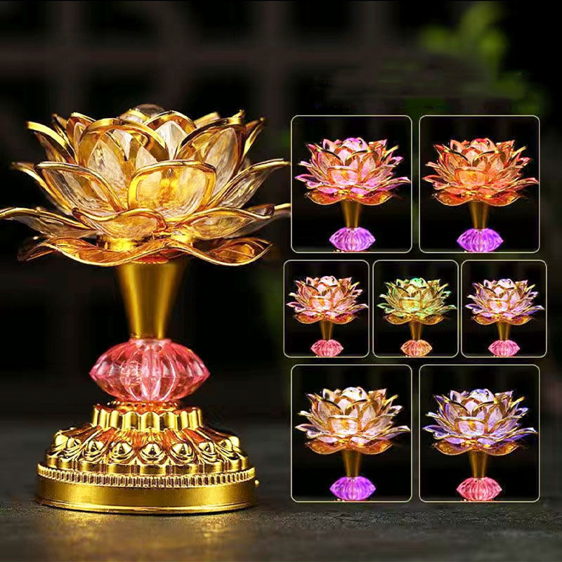 Đèn ban thờ, đèn thờ hoa sen LED kiêm máy niệm phật, đa sắc màu - Mẫu mới, nhiều kích thước