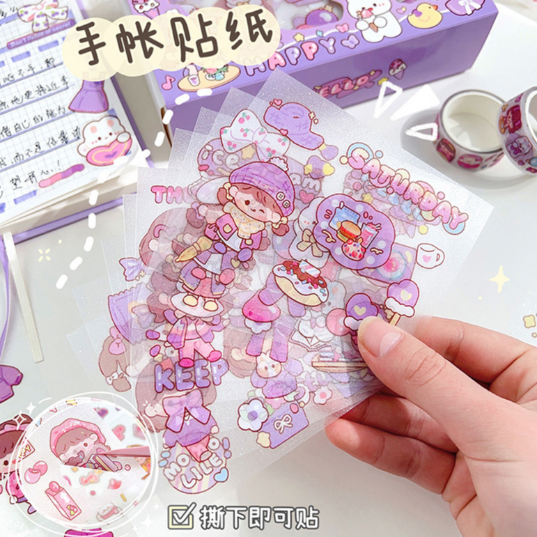 Combo 5 Cuộn Băng Keo Washi Tape Mini 9 Tấm Sticker Hình Dán DIY Trang Trí Bullet Journal Nhật Ký Sổ Lưu Niệm Y013