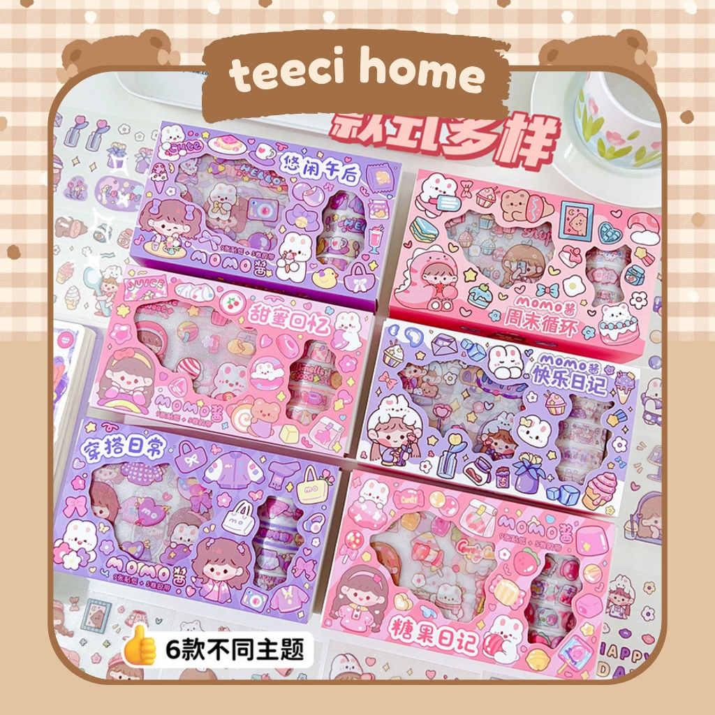 Combo 5 Cuộn Băng Keo Washi Tape Mini 9 Tấm Sticker Hình Dán DIY Trang Trí Bullet Journal Nhật Ký Sổ Lưu Niệm Y013