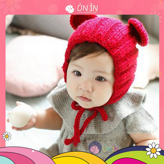 Nón len tai gấu cột dây bé trai bé gái size 0-12m n130