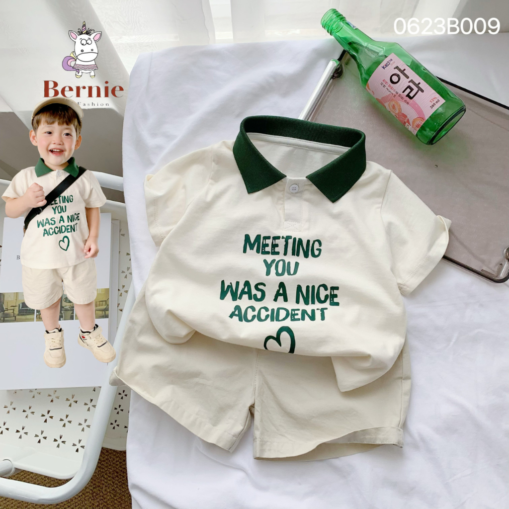 Bộ áo polo quần đùi BERNIE phong cách Hàn Quốc cho bé trai đi chơi đi học BE83