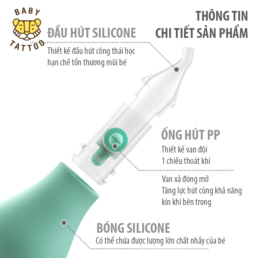 BABY TATTOO Dụng Cụ Hút Dịch Mũi Đầu Silicone Kèm Nhíp An Toàn Cho Bé