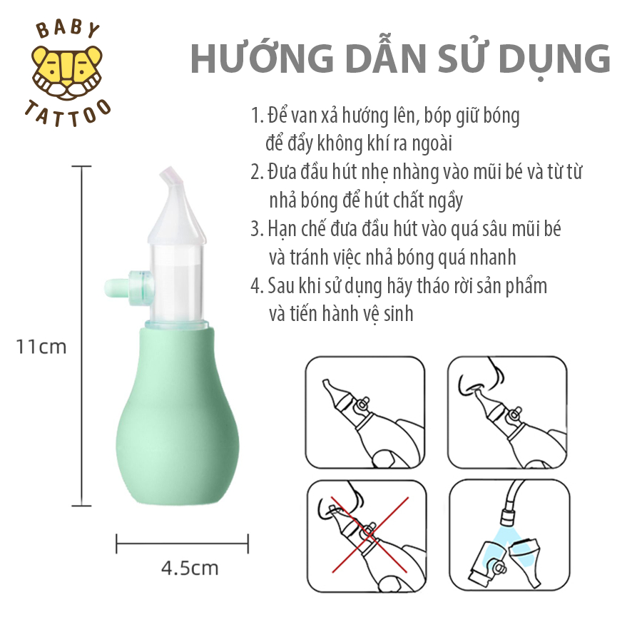 BABY TATTOO Dụng Cụ Hút Dịch Mũi Đầu Silicone Kèm Nhíp An Toàn Cho Bé