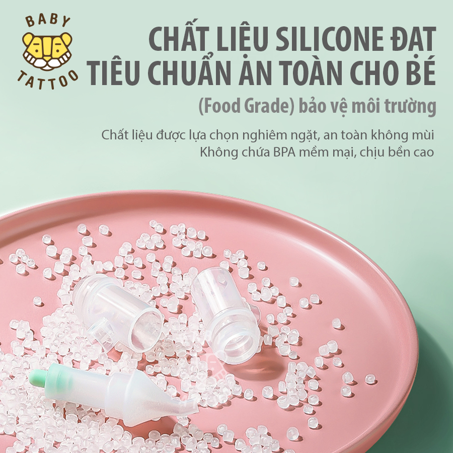 BABY TATTOO Dụng Cụ Hút Dịch Mũi Đầu Silicone Kèm Nhíp An Toàn Cho Bé