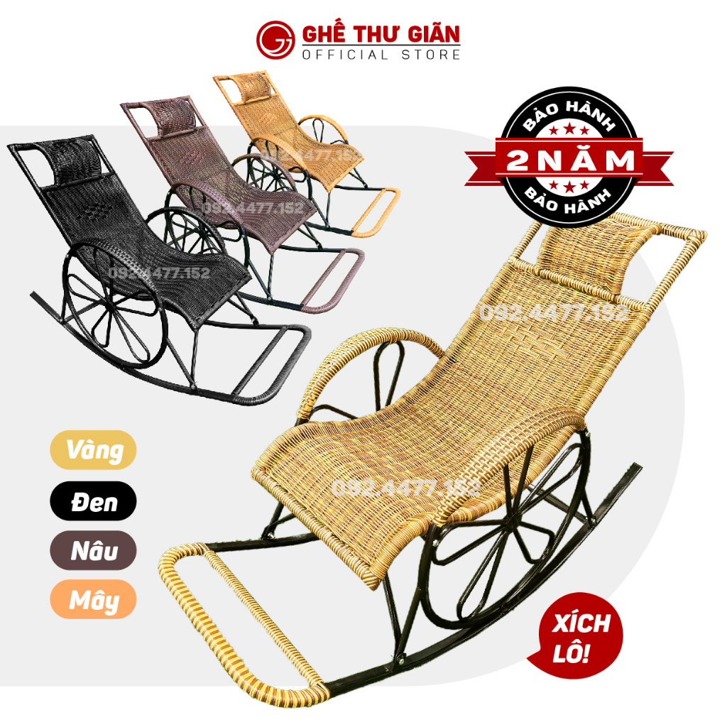 Ghế bập bênh thư giãn mẫu xích lô khung sắt chắc chắn bảo hành 2 năm, ghế lười, ghế mây nhựa, ghế ngoài trời sân vườn