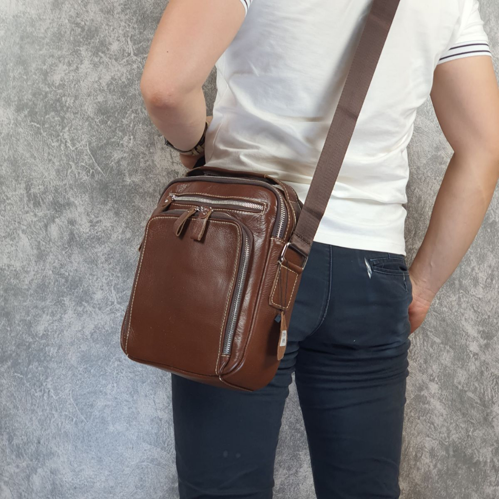 Túi đeo chéo nam da thật; Túi đựng máy tính bảng da thật TD123  - 100% da thật, BH 3 năm