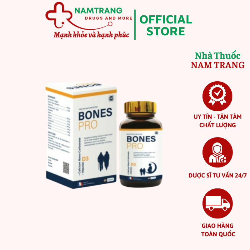 (nhập khẩu Pháp, hộp 60 viên) BONES PRO - Bổ sung Canxi Nano và D3 tiêu chuẩn Châu Âu