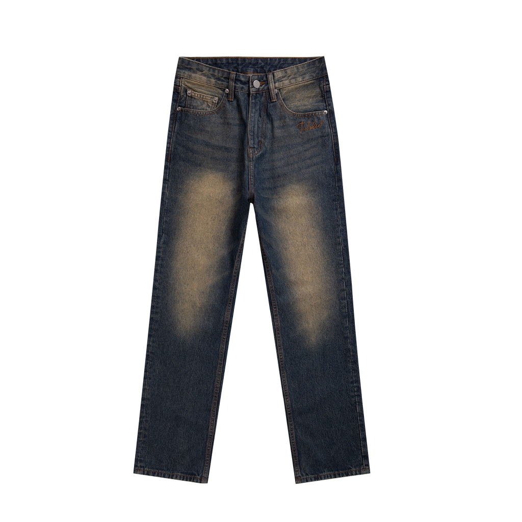 Quần jean unisex nam nữ y2k màu xanh wash nâu vàng vải dày đứng form teeholic