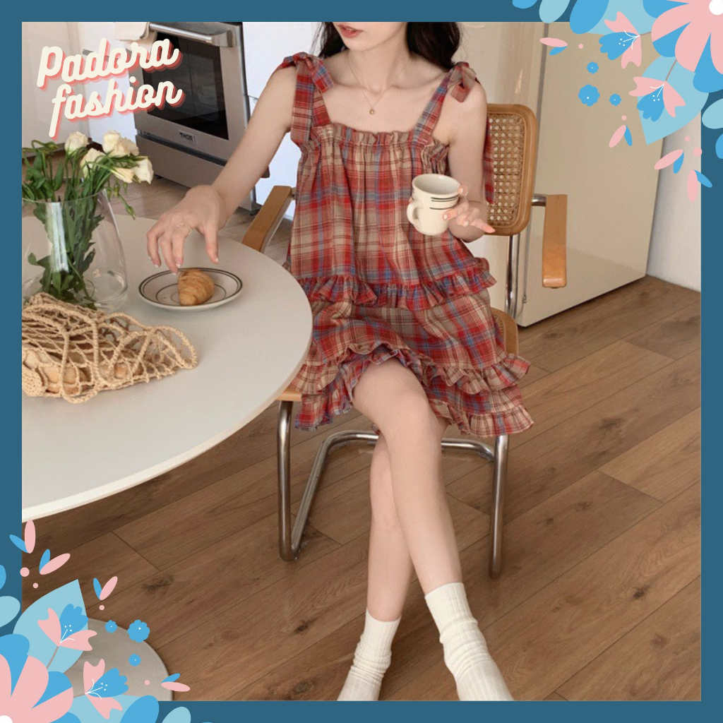 Set Đồ Bộ 2 Dây Kẻ Caro Babydoll Padora-B790