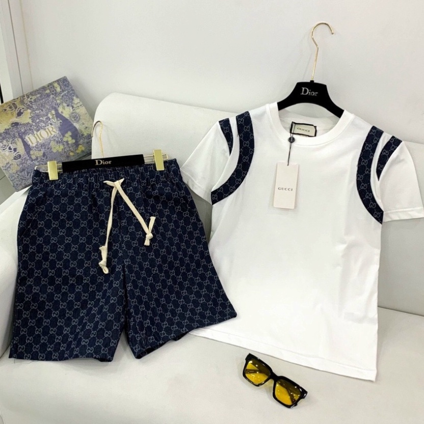 Bộ hè nam Gc GG mix viền siêu hot_Bộ quần áo cộc nam Gc GG viền vai #hot hit 2023