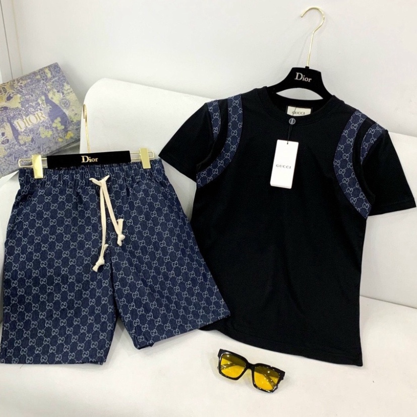 Bộ hè nam Gc GG mix viền siêu hot_Bộ quần áo cộc nam Gc GG viền vai #hot hit 2023