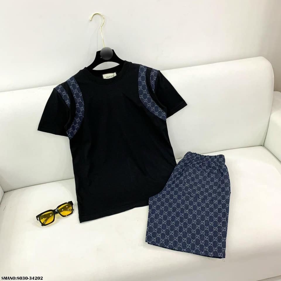 Bộ hè nam Gc GG mix viền siêu hot_Bộ quần áo cộc nam Gc GG viền vai #hot hit 2023