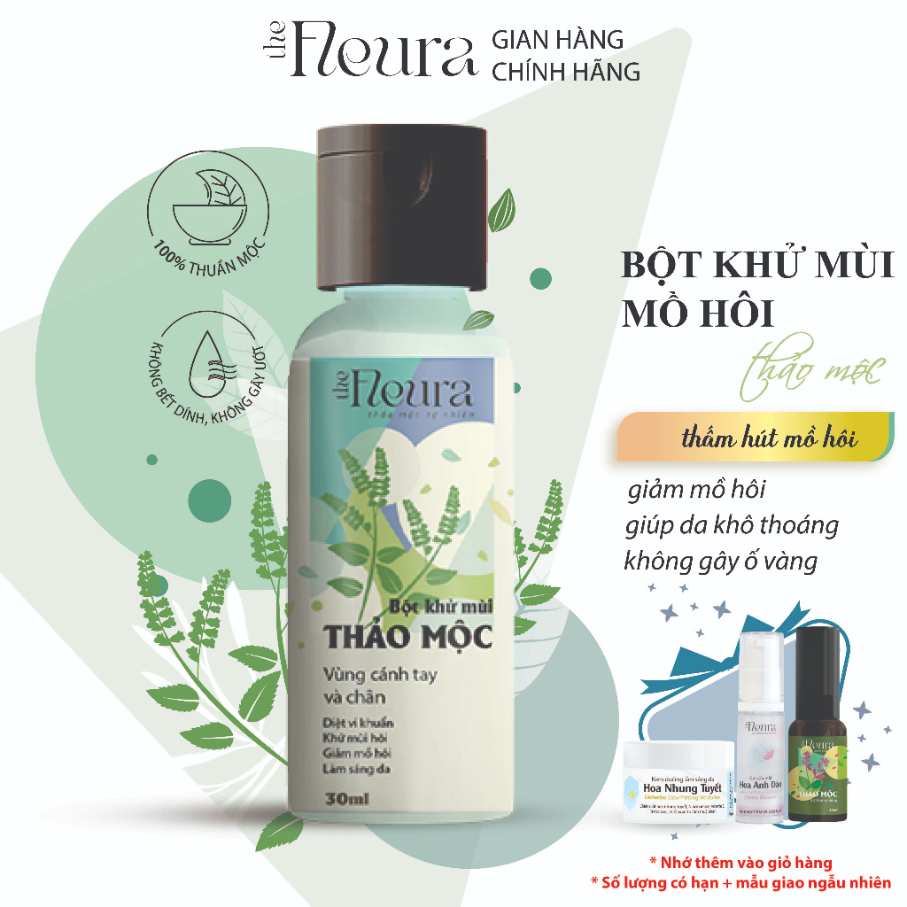 Bột khử mùi thảo mộc Fleura ngăn mồ hôi khử mùi hôi tay chân hiệu quả lâu dài - 30gram
