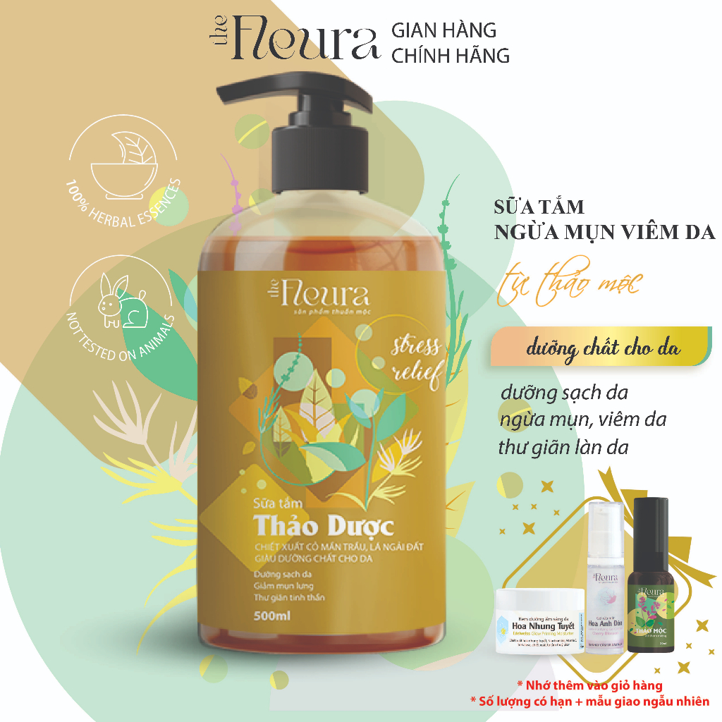 Sữa tắm thảo dược Fleura giúp làm sạch da ngăn ngừa mụn lưng và các tình trạng về da, tăng sức khỏe cho da 500ml