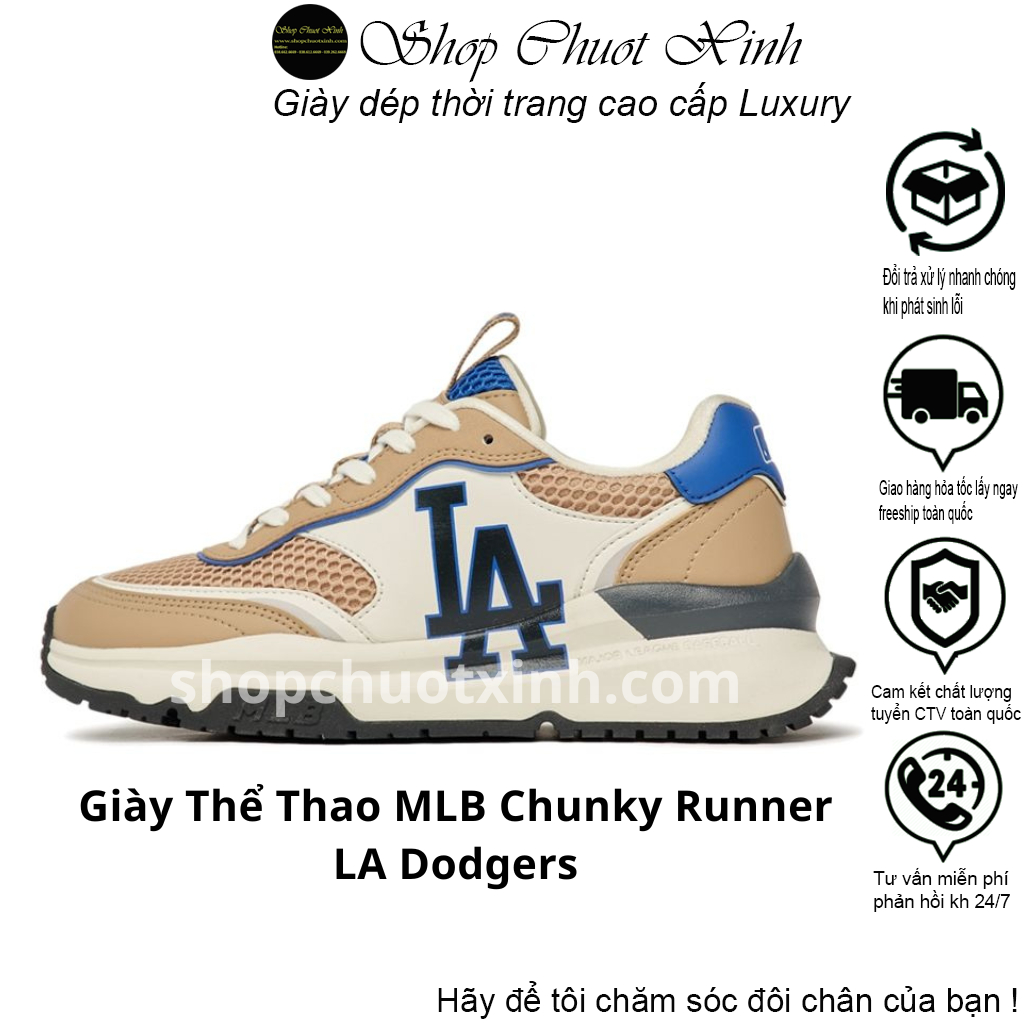 Giày MLB Chunky Runner LA Dodgers Beige, giày nữ thể thao mlb, giày nam thể thao chunky full box bill