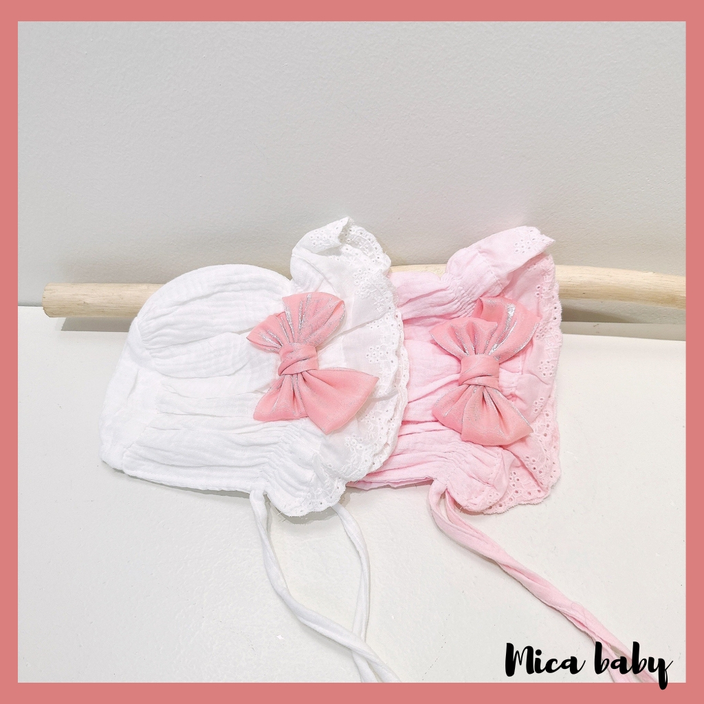 Mũ nón tai bèo công chúa xinh xắn, mũ tiểu thu đính nơ hồng đáng yêu cho bé MTT245 Mica baby