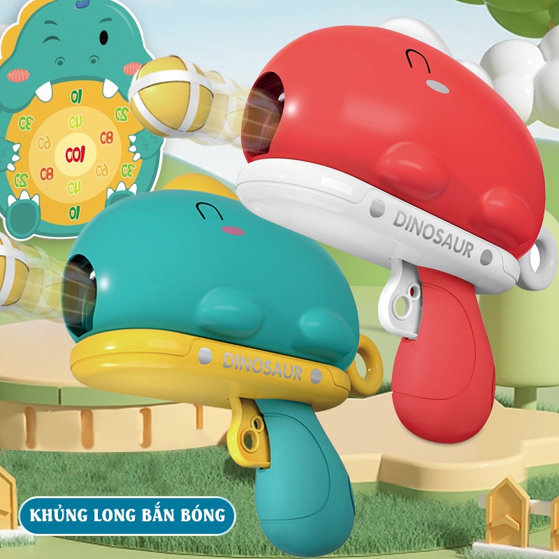 Đồ Chơi Bắn Bóng Khủng Long Vui Nhộn Cho Bé Có 3 Màu Xanh Vàng Đỏ Kèm 6 Bóng Và Móc Treo Cho Bé