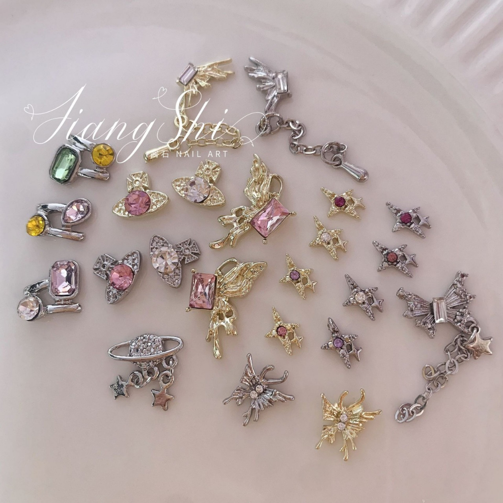 Charm bươm xích bạc-thánh giá đá-charm hành tinh uro cao cấp nail móng tay