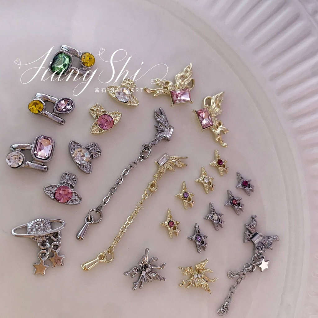 Charm bươm xích bạc-thánh giá đá-charm hành tinh uro cao cấp nail móng tay