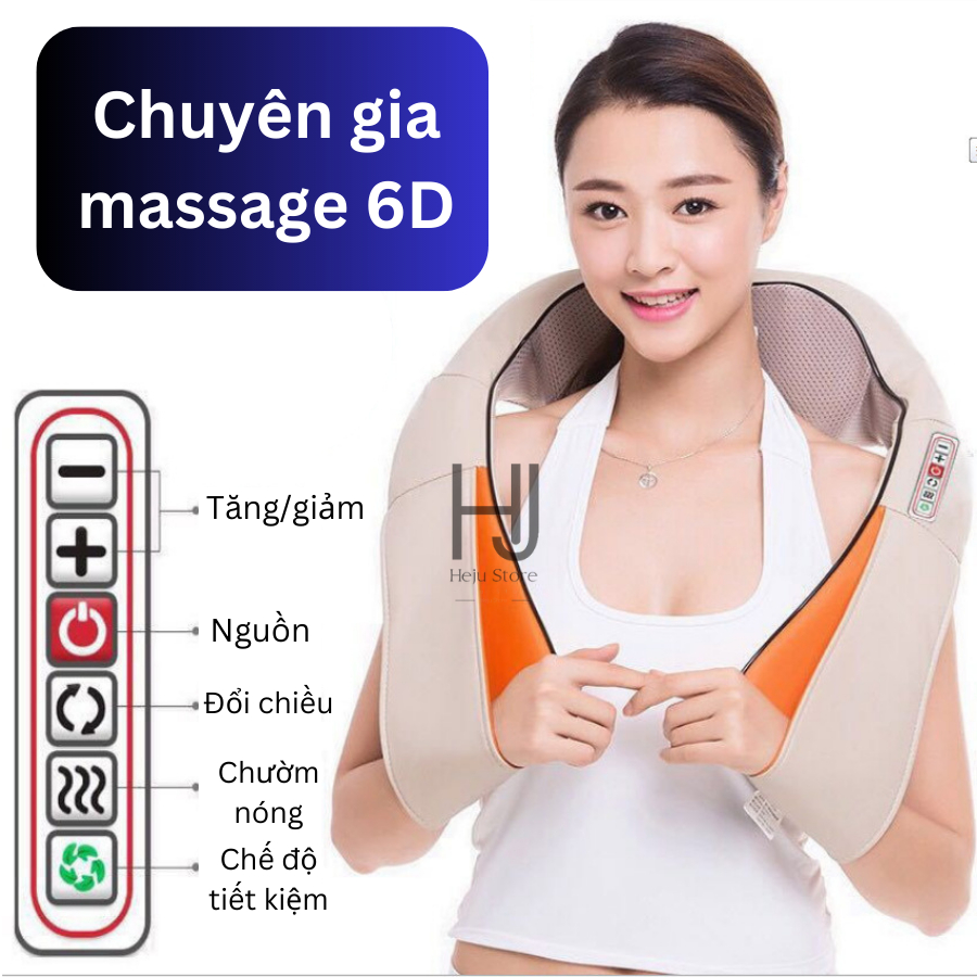 Đai Mát Xa Đa Năng 6 Nút, Chườm Nóng - Máy Massage Cổ Vai Gáy - Đai Massage Toàn Thân Cực Thoải Mái - 12 Cấp Độ