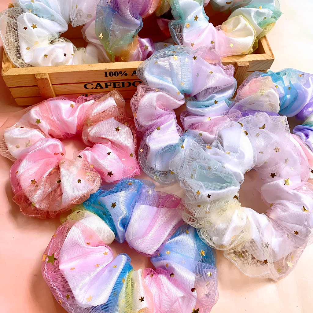 Dây cột tóc scrunchies cầu vồng galaxy 2 lớp TÍM STORE phụ kiện tóc dễ thương phong cách hàn quốc