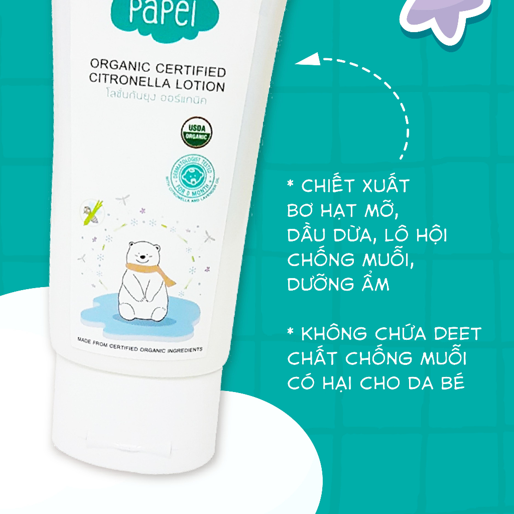 Kem chống muỗi hữu cơ chứng nhận USDA Organic chống nắng dưỡng ẩm White Papel (80mL)