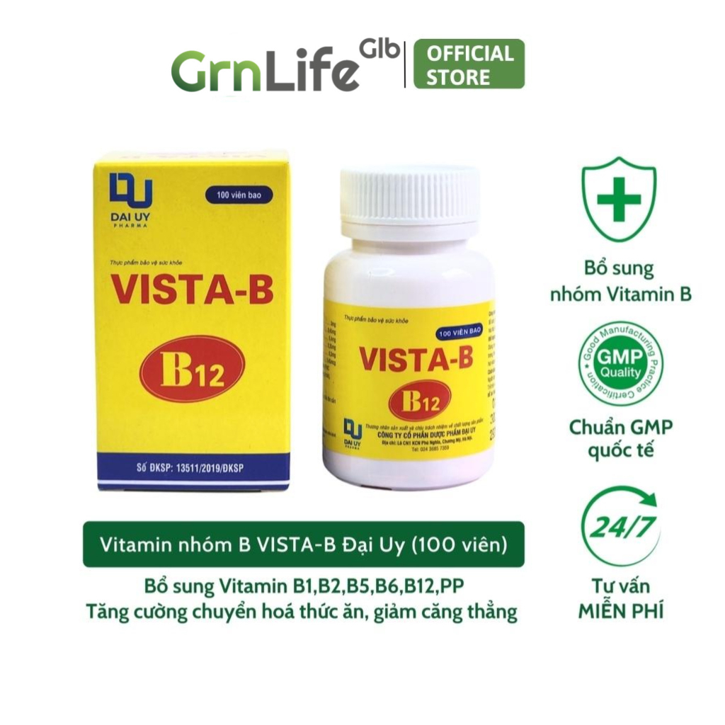 VISTA B B12 - Đại Uy - Bổ sung vitamin nhóm B lọ 100 viên