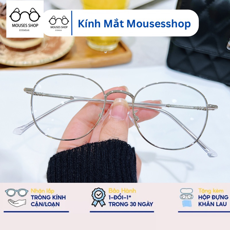Kính mắt tròn gọng kim loại titan hợp mặt nhỏ cao mắt 4,2cm mã 2302