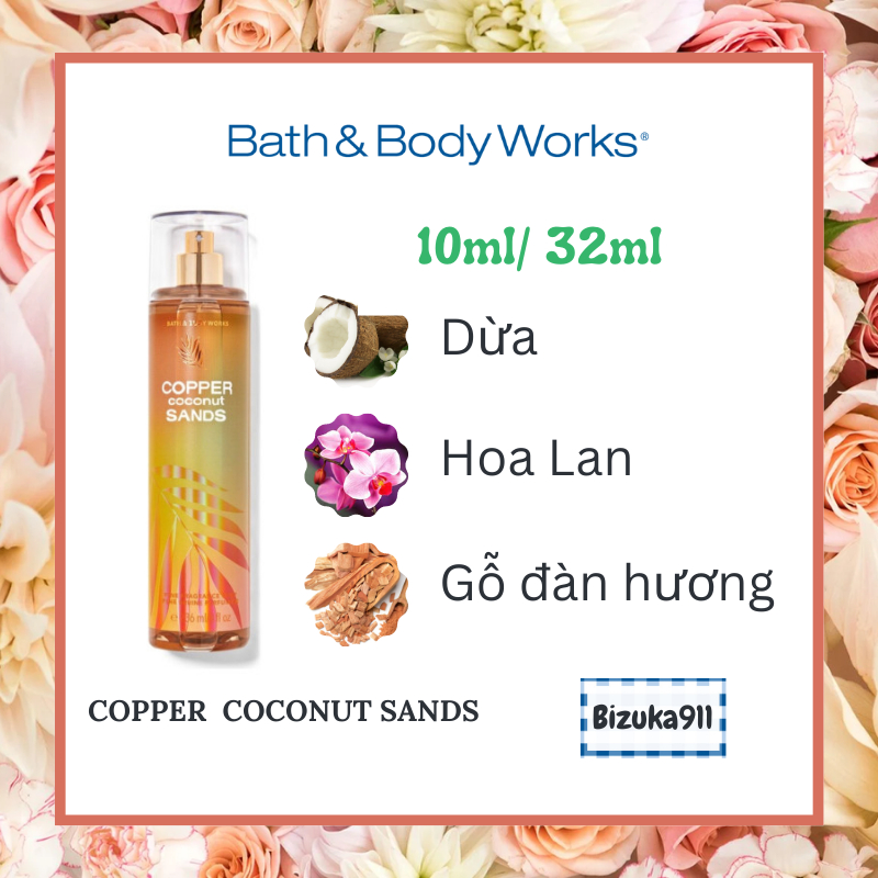 Copper Coconut Sands - Body mist USA - Xịt thơm body mist toàn thân Bath & Body Works - Hương dừa