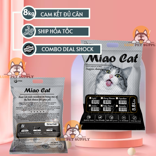 Cát vệ sinh Miao Cat cho mèo siêu vón cục và khử mùi size lớn 17.6L 8kg
