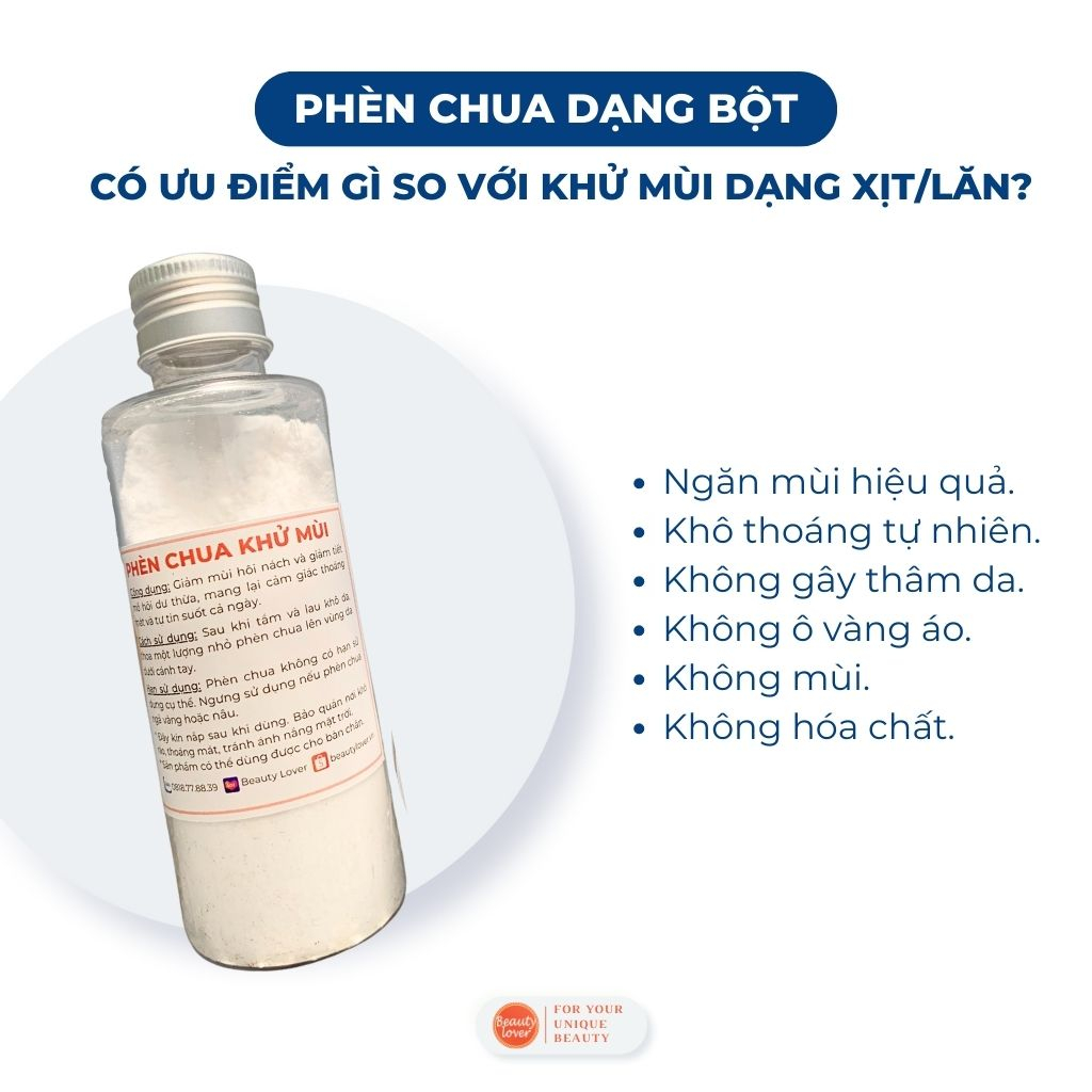 Phèn chua khử mùi hôi nách dạng bột đã chưng chất 20g, 50g – Beauty Lover
