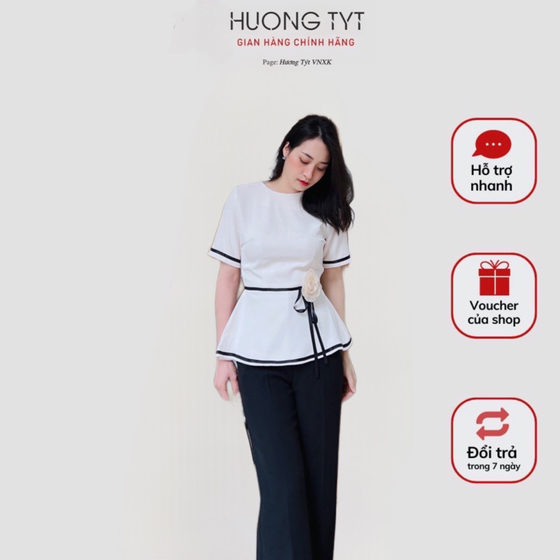 Áo ngắn tay cách điệu form peplum ARIANA kèm hoa cài Design by HuongTyt