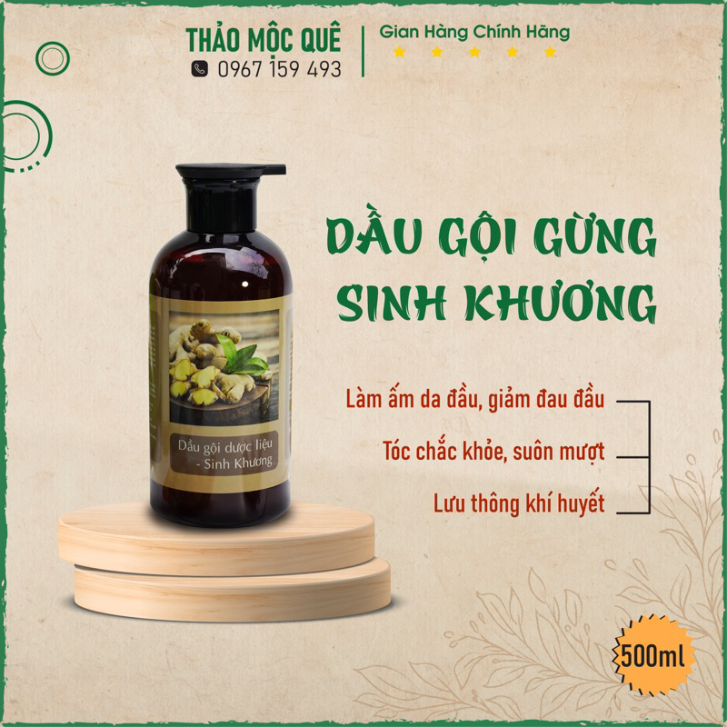 Dầu gội đầu thảo dược - Dầu gội xả gừng dưỡng sinh, làm ấm da đầu lưu thông khí huyết, ngăn rụng tóc 500ml