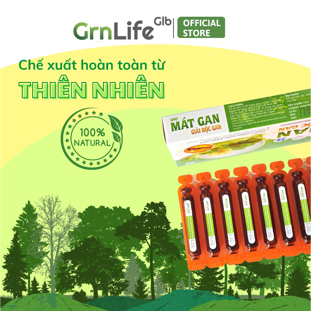 Mát gan giải độc GrnLife - Thải độc, thanh nhiệt cơ thể, hỗ trợ giảm mụn và nóng trong (hộp 20 ống siro)