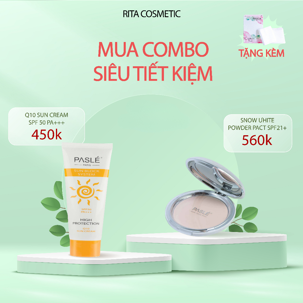 COMBO 11 Kem chống nắng Pasle SPF50+ + Phấn phủ Snow White Pasle