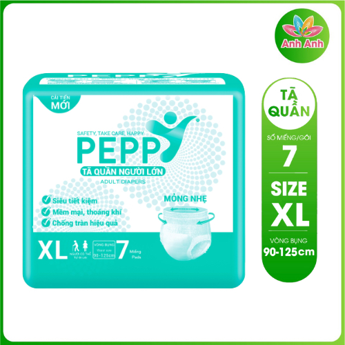 Tã quần người lớn mỏng nhẹ, thấm hút nhanh ( chứa khoảng 650ml) PEPPY Size XL - 7 miếng/gói