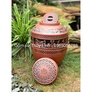 Chum đựng rươu Bát Tràng hoa văn Trống Đồng sành cao cấp 10L-5L-2L