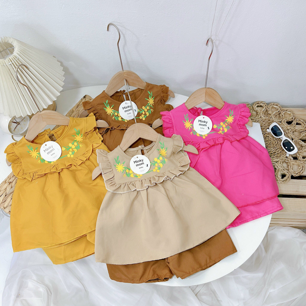 Sét minky mom cho bé gái phối bèo nhún cực xinh từ 5-20kg