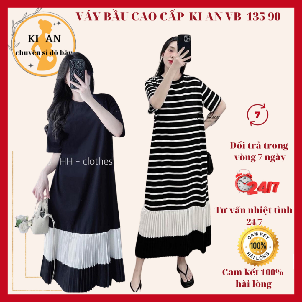 váy bầu cotton pha chân ly von - dáng dài siêu xinh- phù hợp mặc đi chơi, đi làm -freesize 43-68kg