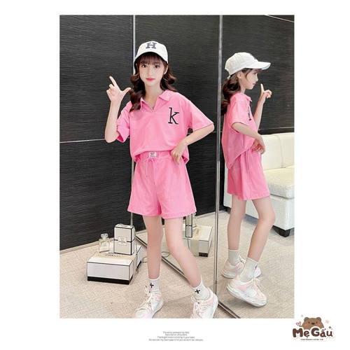 Bộ đồ bé gái 17-45kg, set bé gái 5-15 tuổi mẫu chữ K cá tính năng động, dễ thương, vải mềm mát, hàng may kĩ