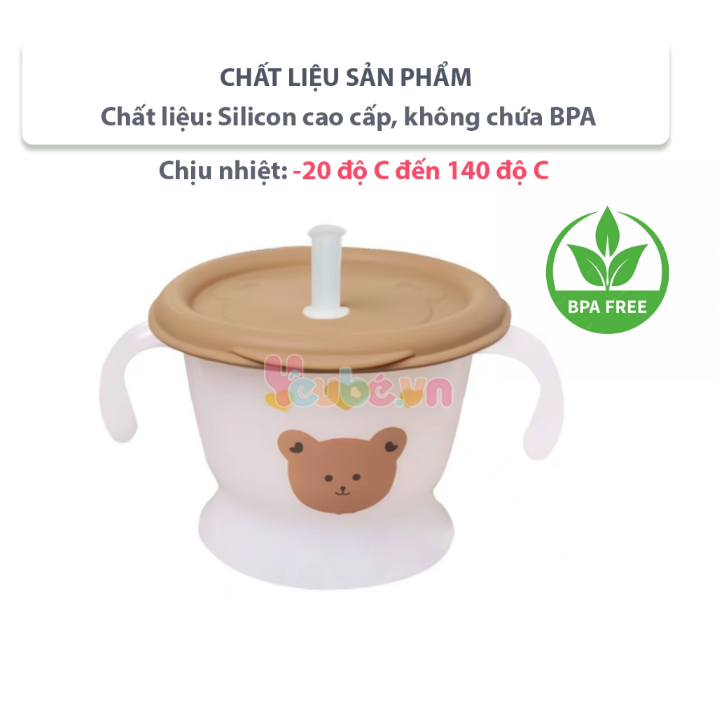 Cốc Tập Uống 3 Giai Đoạn YEUBEVN Ống Hút Silicone Sáng Chế Van Đẩy Nước An Toàn Cho Bé 150ml