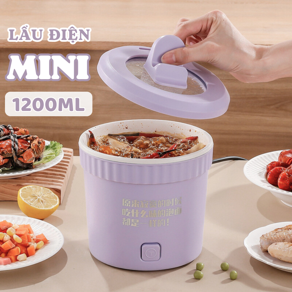 Ca Nấu Mì Đa Năng Bát Điện Mini Dung Tích 1.2L Công Suất 450W, Nồi Điện Đa Năng Mini Tráng Men Chống Dính