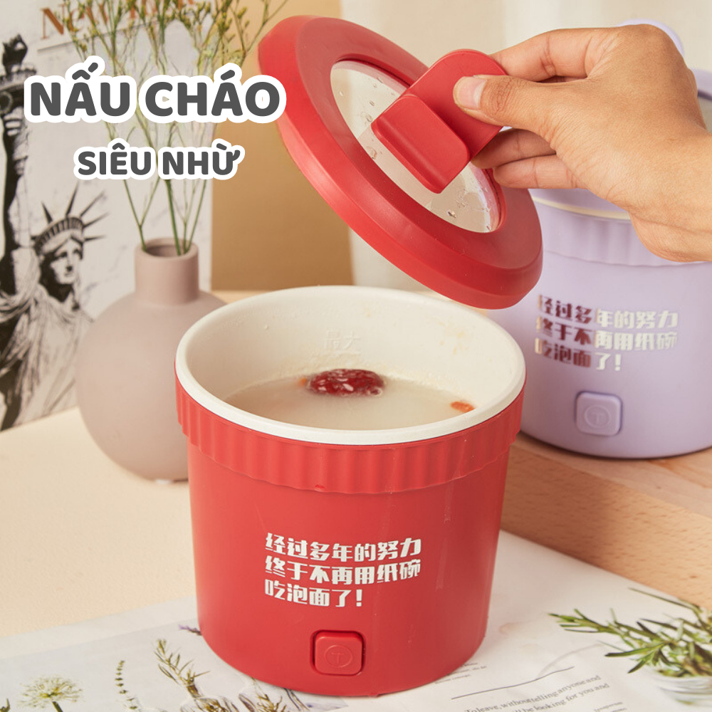 Ca Nấu Mì Đa Năng Bát Điện Mini Dung Tích 1.2L Công Suất 450W, Nồi Điện Đa Năng Mini Tráng Men Chống Dính